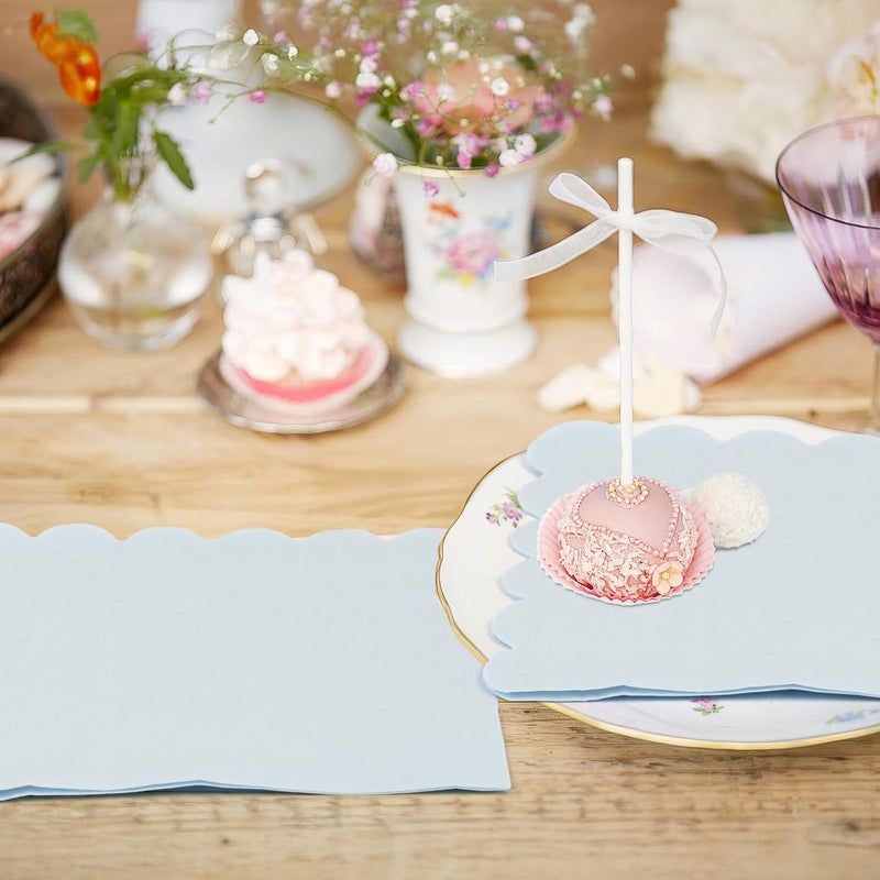 Hoiny 100 Pcs Cocktail Napkins, 2-Ply 5 x 5 Inches Disposable Scalloped Napkins, Thick Premium Dessert Napkins for Party, Wedding, Dinner, Birthday, Anniversary, Festival (Light Blue) - Image 4